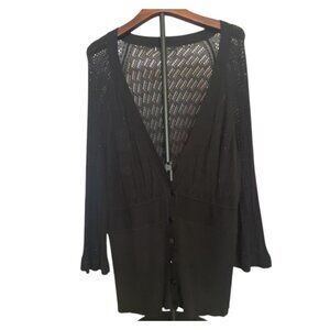 Anne Klein Womens Black Button-Front Knit Cardigan Sweater 2X Witchy Whimseygoth